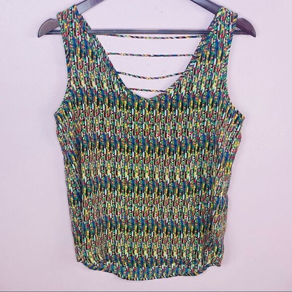Forever 21 Multi Color Geometric Print Open Strappy Back Sleeveless Blouse Small - Picture 7 of 10